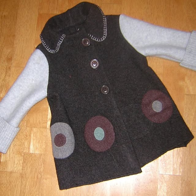 Child's felted coat made from her Mum's jacket